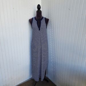 Gap Navy Blue White Stripe Knit Stretch Maxi Dress Shirt Long Dress Sleeveless S